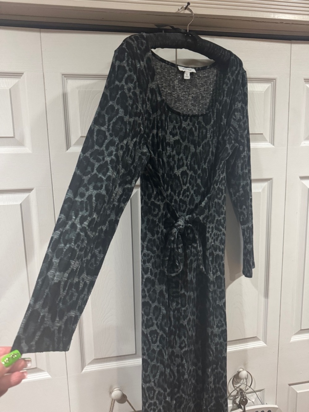 Nine West Black animal -Print Long Sleeve Midi Dress - Picture 7 of 7
